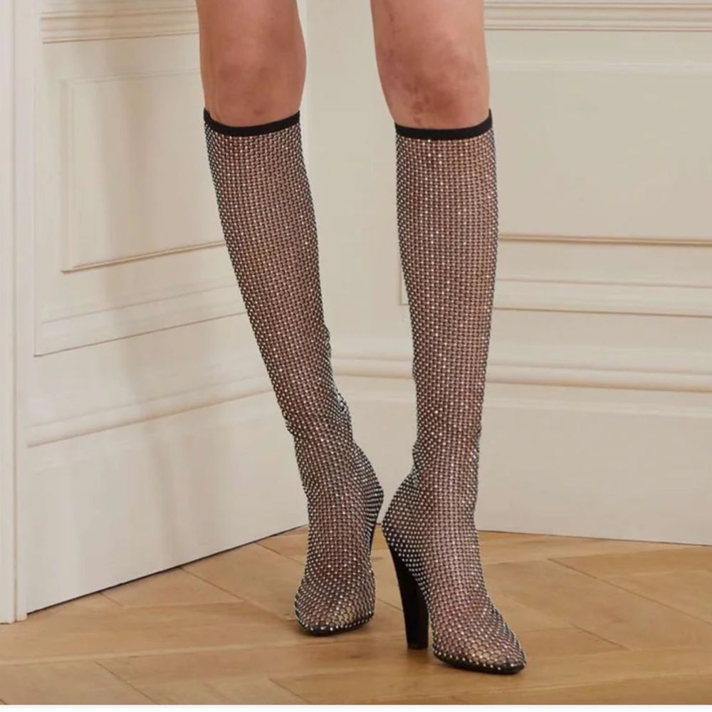 NWT Saint Laurent Koller 100 Crystal Mesh Boots – Size 38 EU